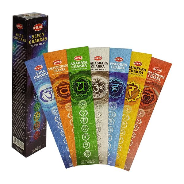 HEM 7 Chakra Premium Incense Sticks.Box 7 Types x 5 Sticks Each - 35 sticks