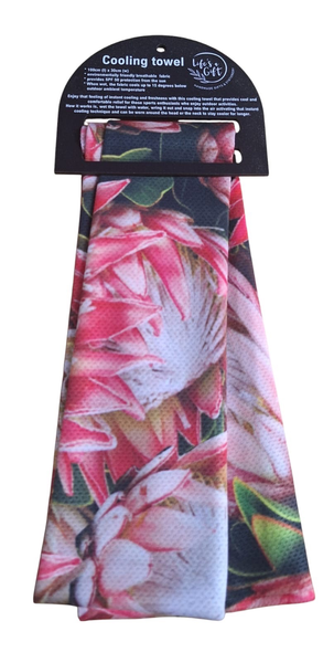 Cooling Towel - Blooming Proteas from above