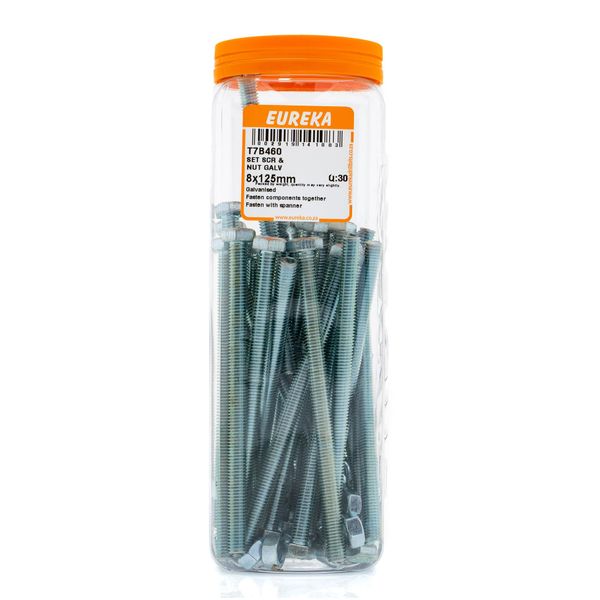 EUREKA Set Screw &amp; Nut Galvanised 8 x 125mm Q:30 T7B460