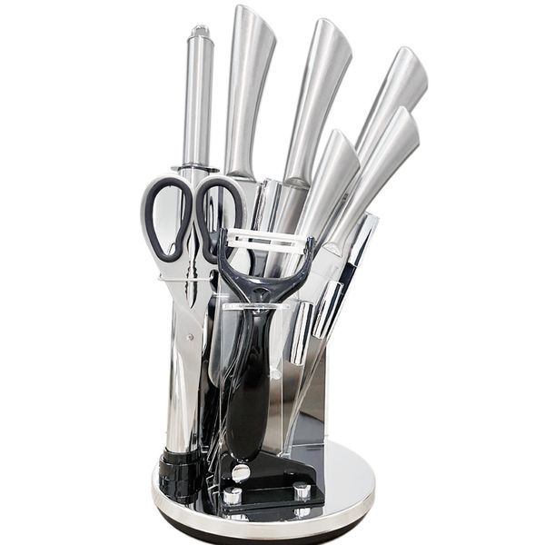 Kitchen Knife Set of 9 Stainless Steel Chef Knives Ergonomic Handle