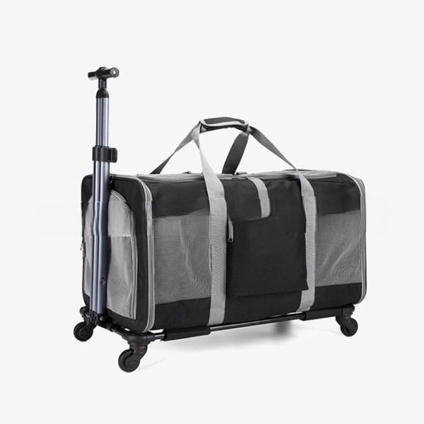 Portable Foldable Pet Carrier with Swivel Wheels For Cat&amp;Dog Black