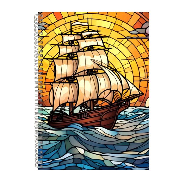 Stained Glass Ship Sunrise Ocean Notebook Gift Idea A4 Notepad Pad 108
