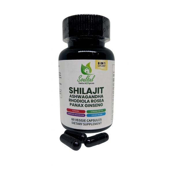 Shilajit 8-in-1 Supplement - 60 Veggie Capsules | Herbal Wellness Blend