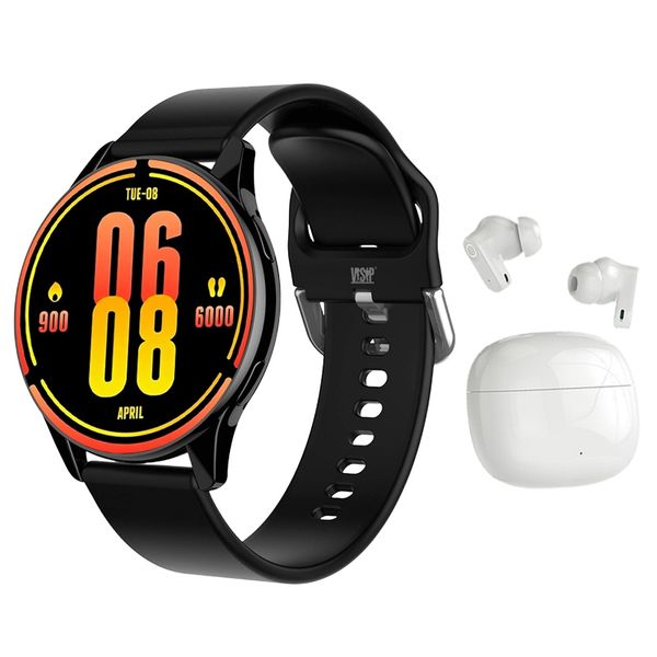 Wireless Smart Watch &amp; Bluetooth Earbuds Set - Black Health Combo