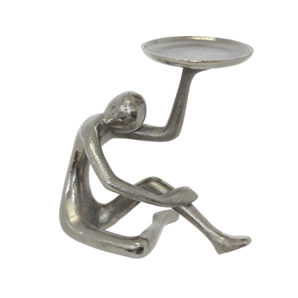 Graceful Raw Silver Candle Holder - 18 x 17cm