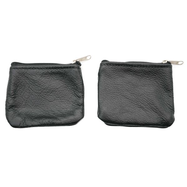 Genuine Leather Twin Coin Purses - Black