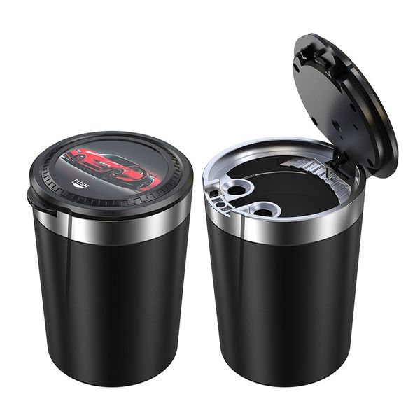 2Pcs Car ashtray with lid, LED light, portable, one-button opening