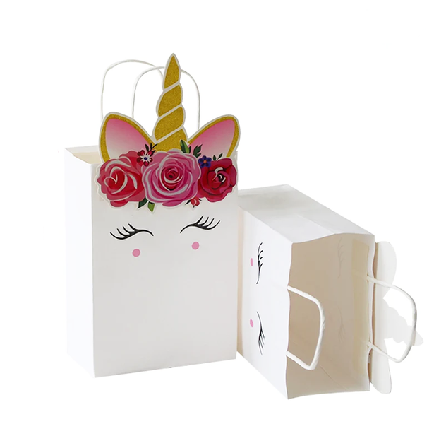 Party Favor Bags with Handles - Unicorn Flowers - 10 Bags