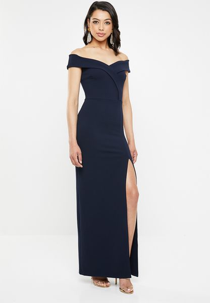 Women's Missguided Off Shoulder Twist Front Detail Maxi - Navy