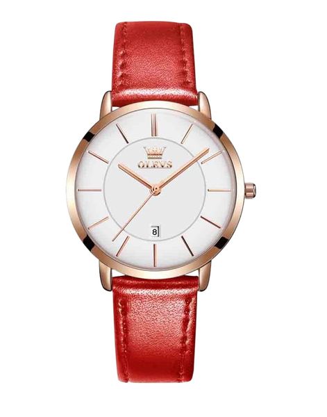 OLEVS Women's Ultra Thin Leather Watch - Red