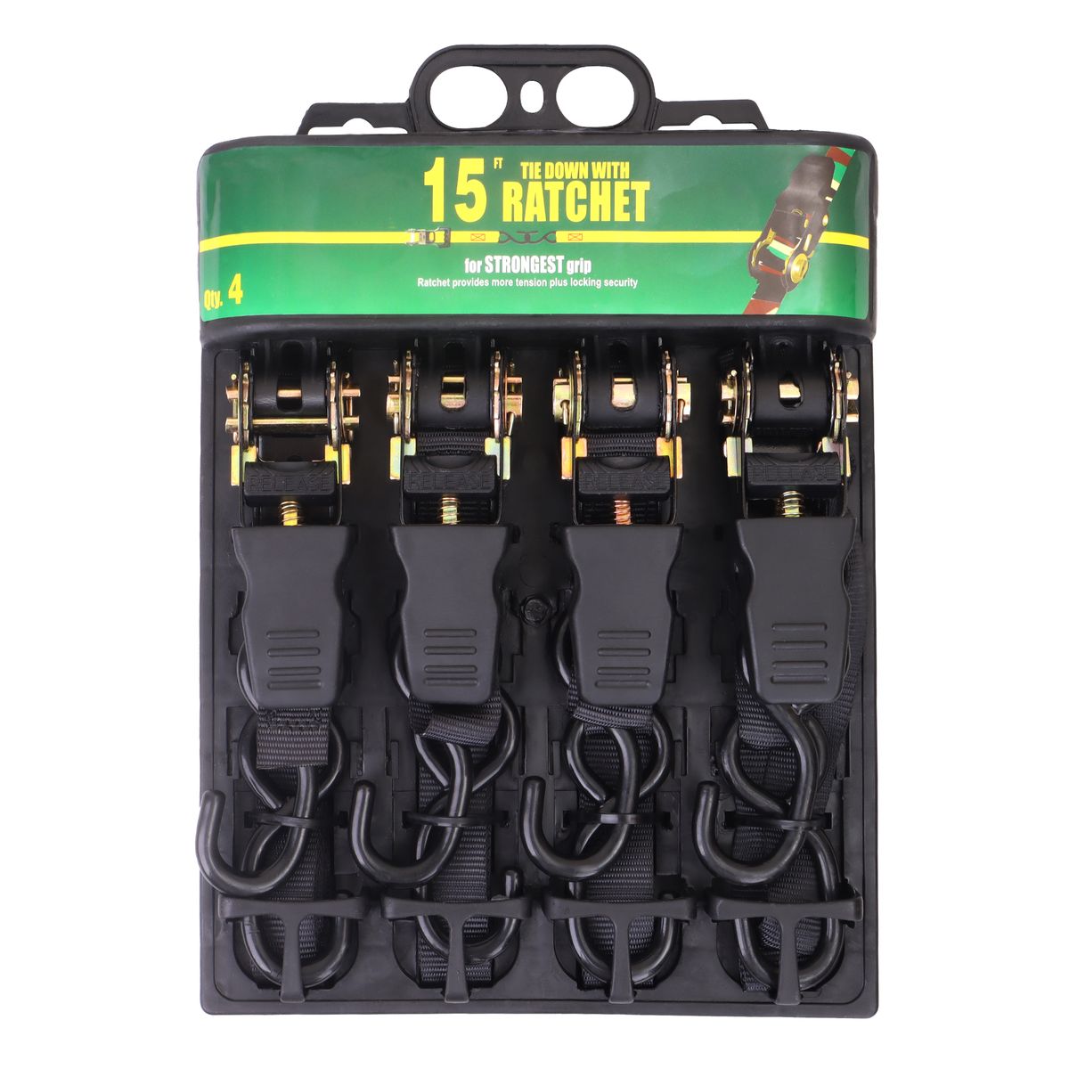 5m Ratchet Tie Down Strap – 4 Pack – Black