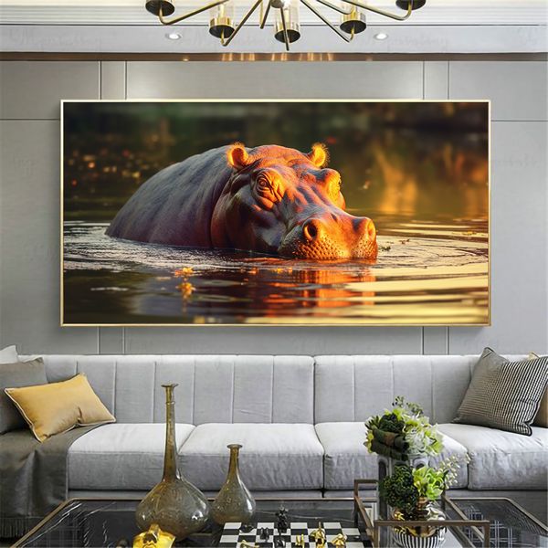 Canvas Wall Artwork - Safari Hippo Serenity - 0605