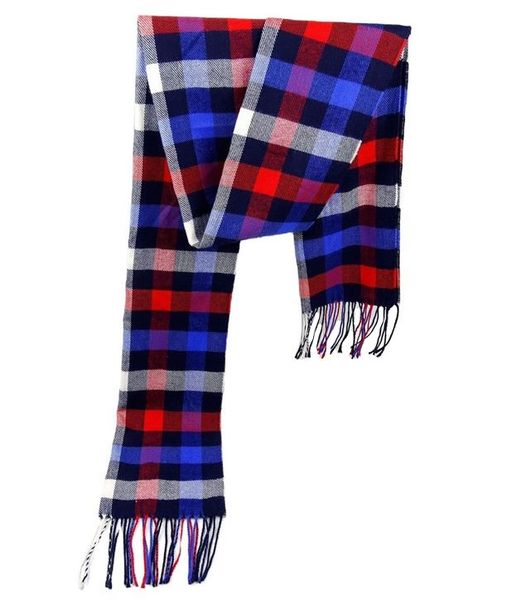 Men's Checked Scarf Cashmere Tasseles - Blue/Red