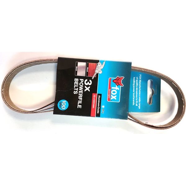 Bulk Pack x 12 FOX - Abrasive Power FileFile Belt 10x457mm 100grit 3pcs Per Pack