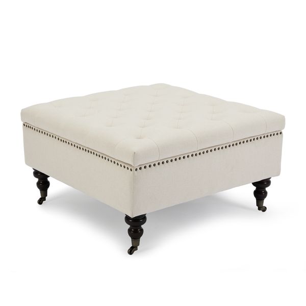 White,Square Storage Ottoman-Upholstered Footrest Ottoman,Coffee Table