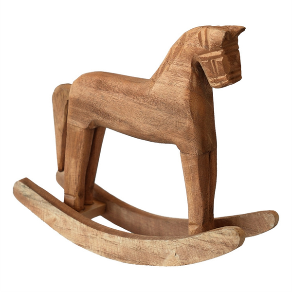 Vintage Carved Wood Rocking Horse Animals Decorated