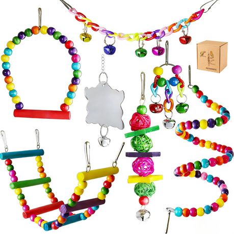 7 Pack Budgie Toys Bird Toys Set Bird Swing Chew Toys Image