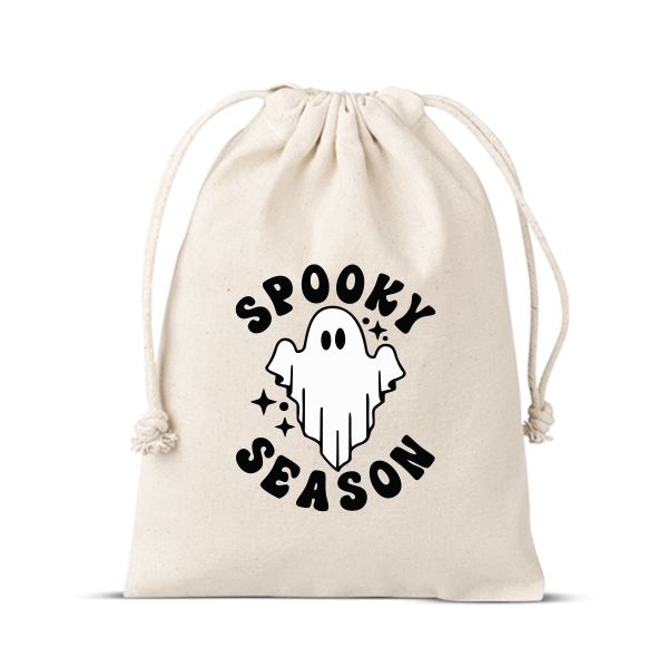 Large Spooky Season Cotton Drawstring Bag for Halloween Trick or Treating