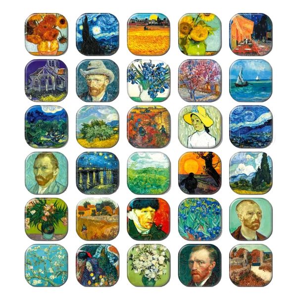 Decor Van Gogh Art Decorative Cute Refrigerator Magnets Set Of 30 -3.2cm