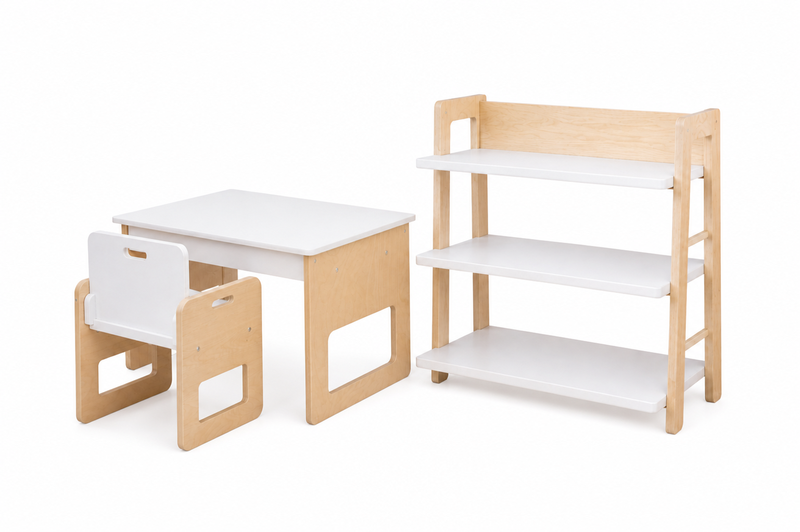 Montessori Grow Wooden Kids Desk, Chair &amp; Bookshelf Set by Forwood