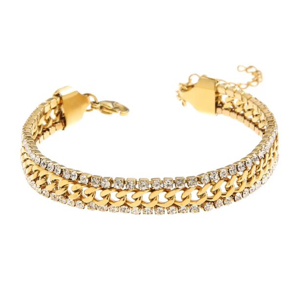 18K Gold-Plated Adjustable Tennis Bracelet - 8mm Wide with Rainbow Stone