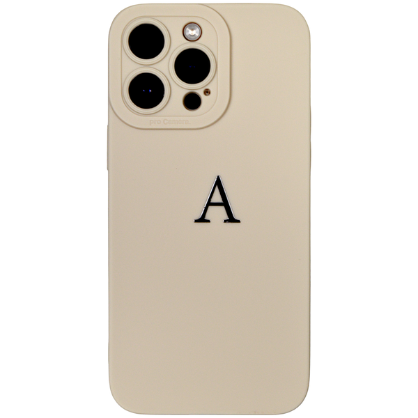 Beige - Phone Case with Silver Initial a &amp; Pro Cam - Iphone 14 Pro Max