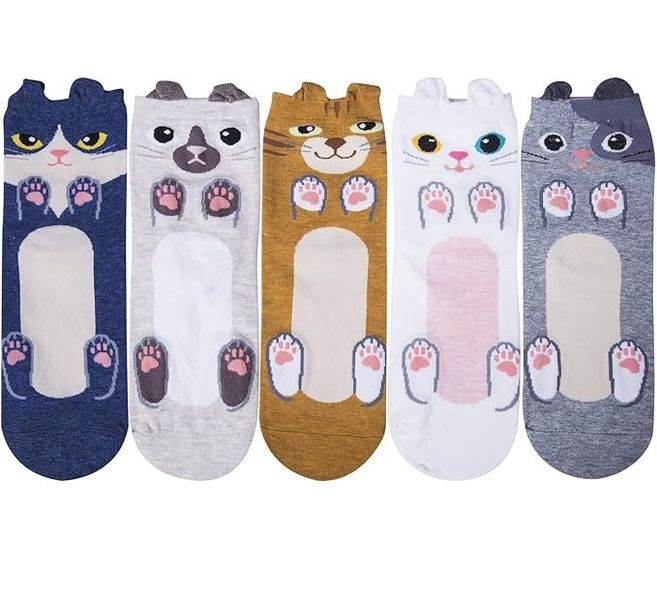 5 Pairs Womens Animal Funny Socks, Cute Cat Dog Cotton Socks