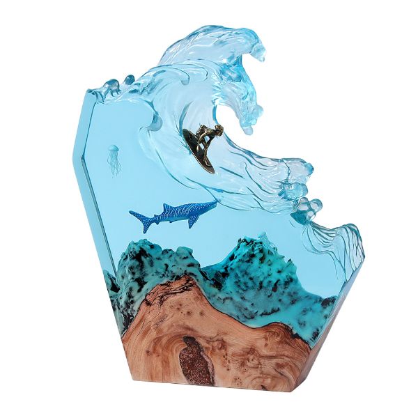ZELTRYN Whale Surfing Resin Wood Night Light
