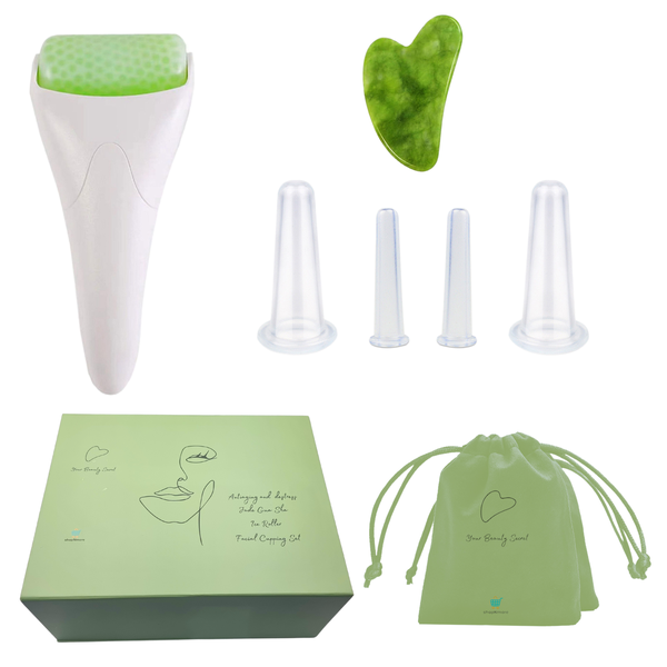 Gua Sha, Face Roller &amp; 4 Cuppings for Facial Massage Set, Skin Care Tools