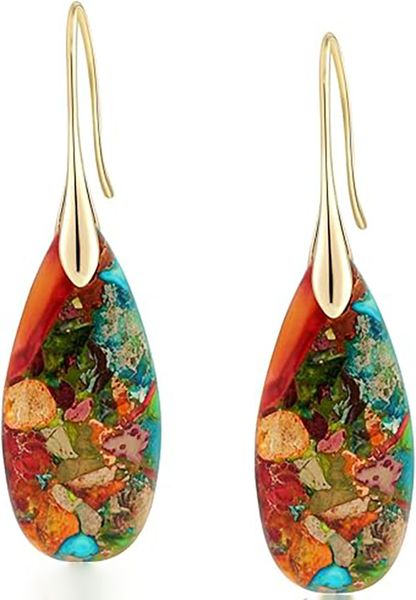 Natural Healing Stone Fishhoop Dangle Drop Earrings for women