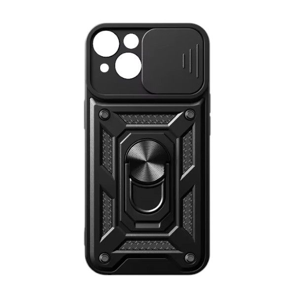 Heavy-Duty Armor Case With Smart Sliding Camera Cover For iPh 14 - Black