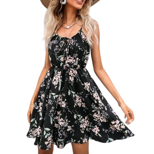 Floral Print Tie Front Cami Mini Dress Muilticolor