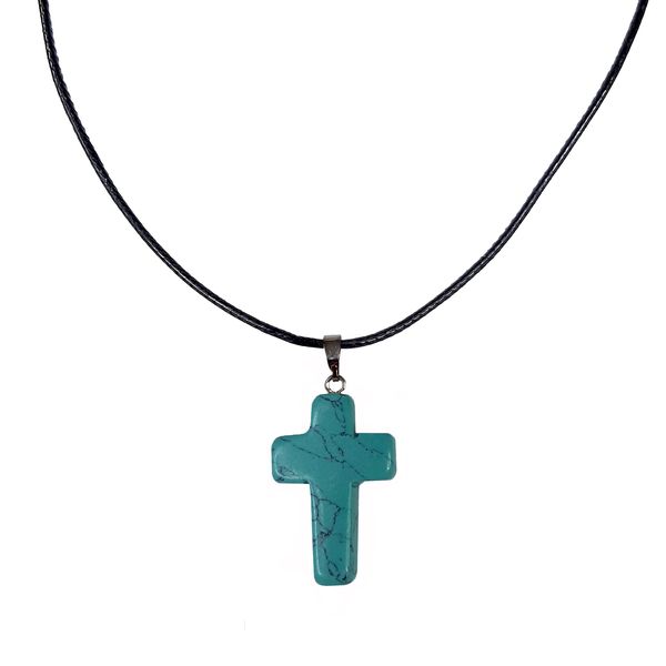 Earth Stone Collection - Cross Turquoise Stone Necklace