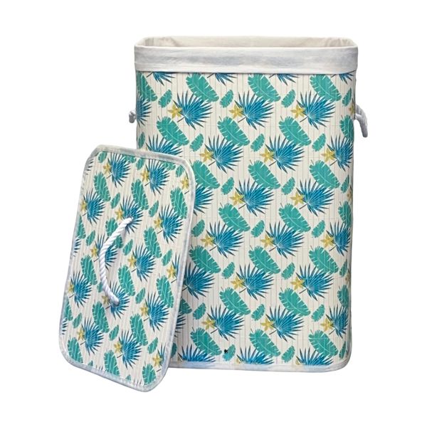 Creative Deco BASICS ISLA PALM Premium Bamboo Laundry Basket with Lid