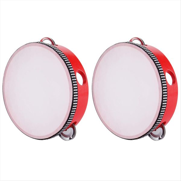 7-Inch Wooden Round Tambourine for Kids and Adults