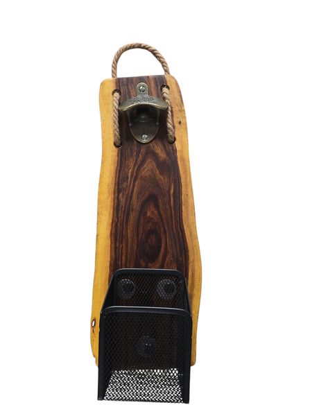 Tambotie Live Edge Wood Wall Bottle Opener - Rustic Catch &amp; Charm
