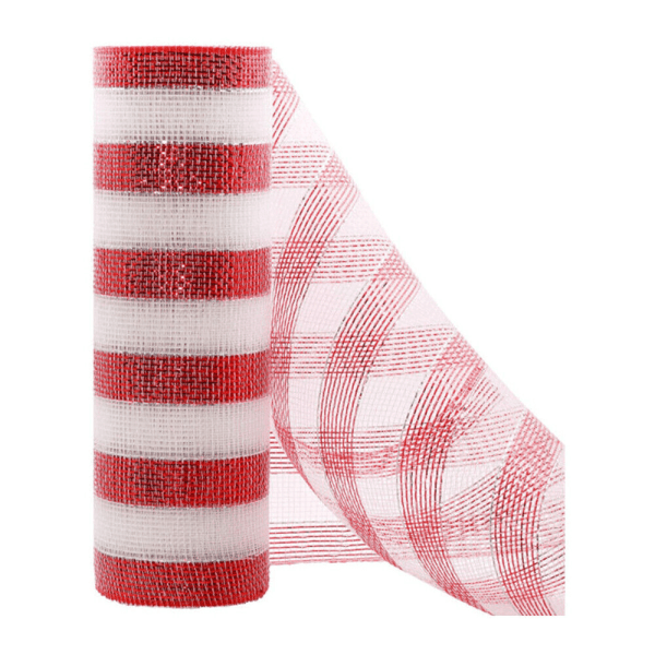 10-Yard Red &amp; White Candy Cane Mesh Roll for Wreaths