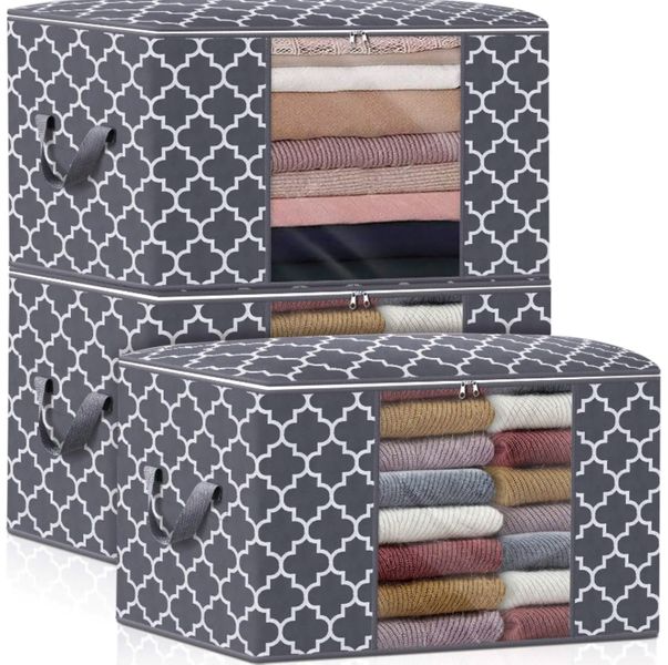 Creative Deco Set of 3 Large Capacity Storage Bags - Charcoal Grey