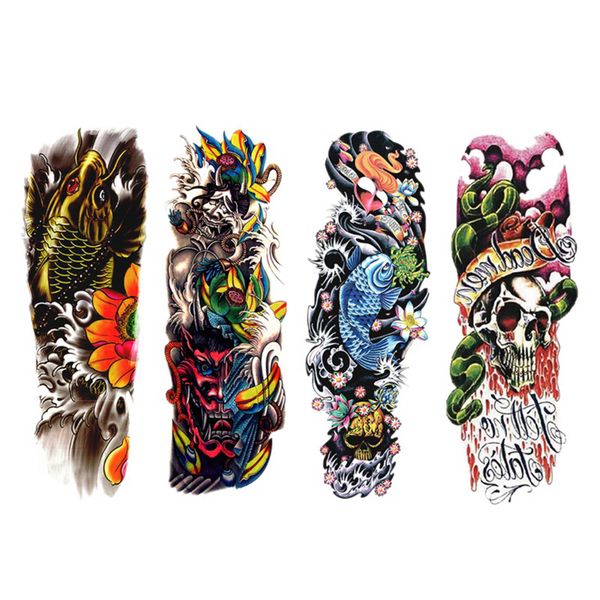 4Piece/Lot Temporary Fish Skull Color Tattoos Applique 48x17Cm (1720#)