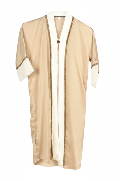 Saudi Arabian Inspired Beige Girls Ankle Length Abaya with Contrast Panels