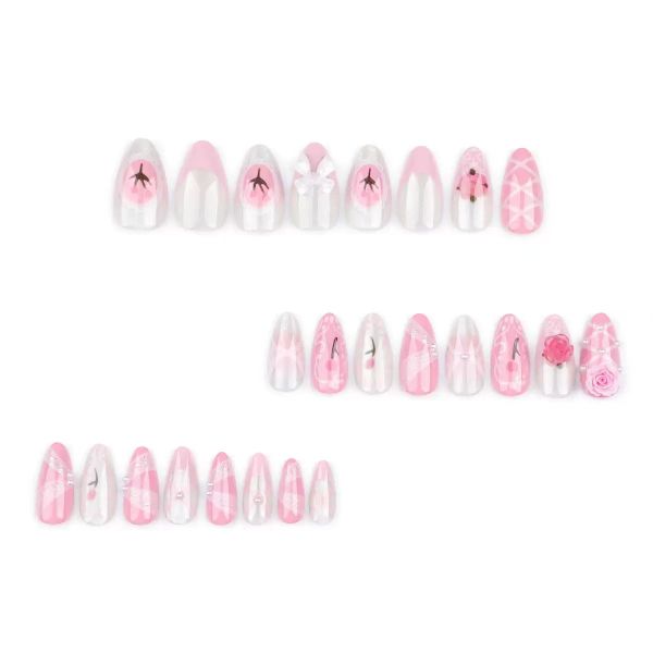 French Style Cute Girly Pink 3D Flower Nail Art, Sweet False Nails