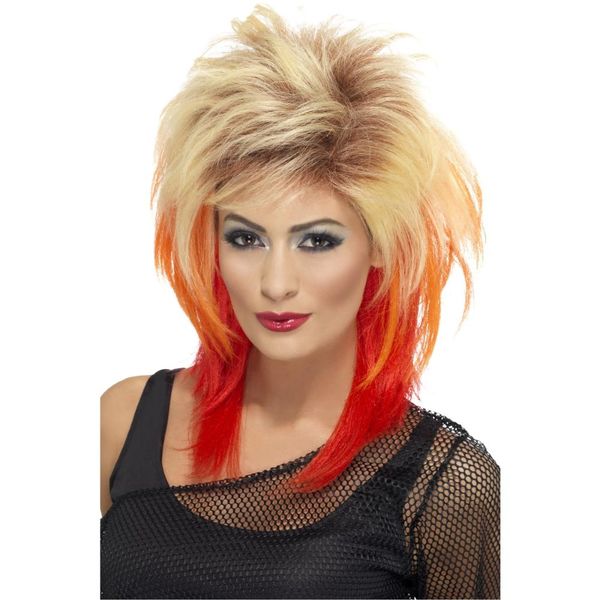 80s Mullet Wig with Red Streaks