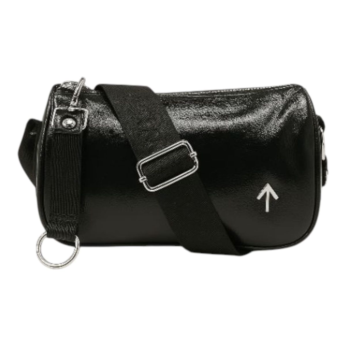 Sleek Black Patent Crossbody Bag with Arrow Detail YQ13