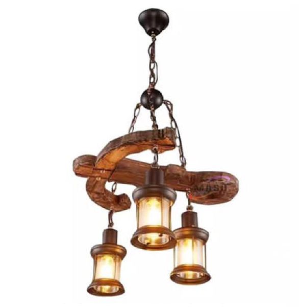 DrLight Retro Boat Wood Chandelier Industrial Style Pendant