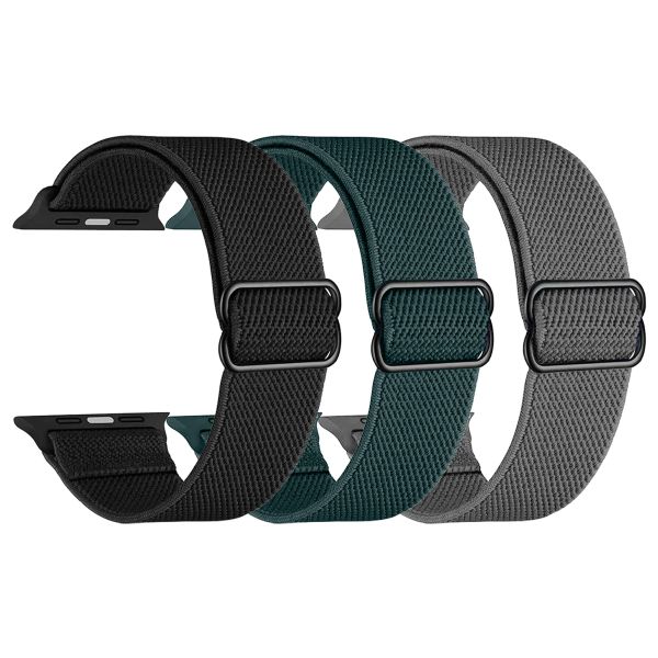 3 PACK Soft Nylon Braided Elastic Strap Compatible with Apple Watch