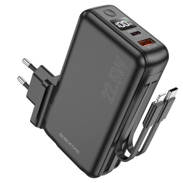 10,000mAh Fast Charging Power Bank with Built-in USB-C &amp; Lightning Cables
