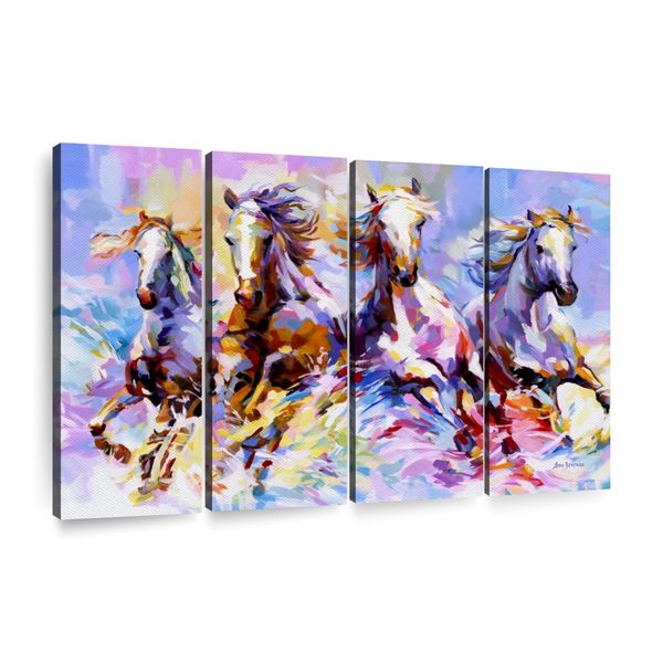 Canvas Wall Art Decor - 4-Piece Horses On Waves Canvas Print