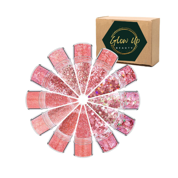 Glow Up Set Of 12 Glitter Bottles 10g