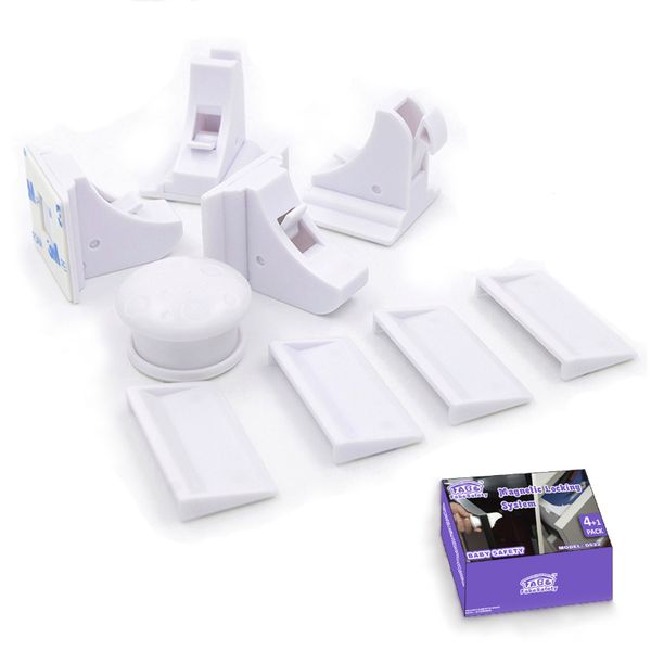 Child Safety Magnetic Locks for Cupboards and Drawers – 4 Locks + 1 Key