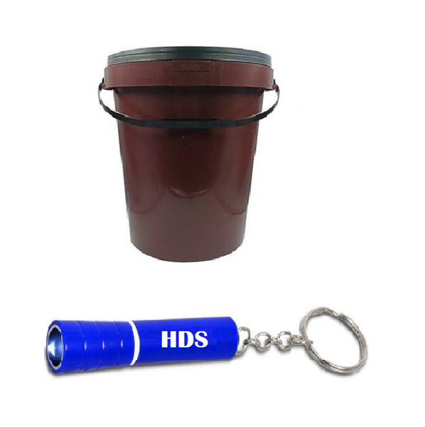 20L Heavy Duty Brown Plastic Bucket with Lid, Handle and HDS Branded Torch